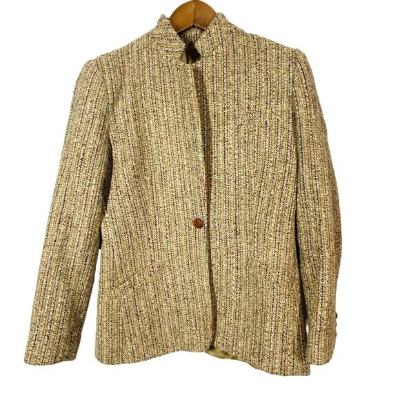 Vintage J.P. Silver Tweed Single Button Ladies Blazer Trim Wood Button Mock - M - Picture 1 of 4